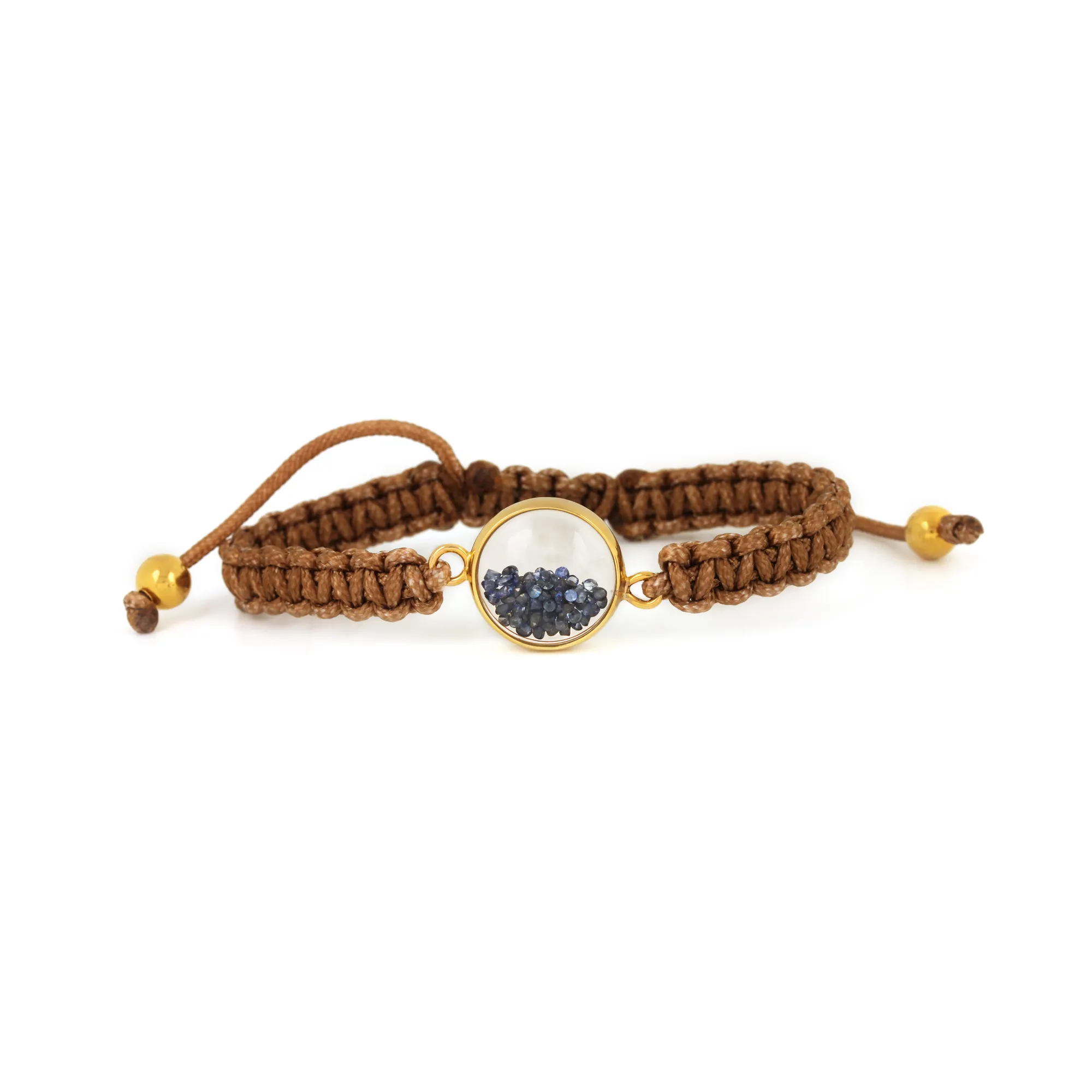 Zilveren Draad Macrame Sieraden Blue Sapphire Crystal Shaker Armband, 925 Sterling Zilver 14K Gold Shaker Armband Groothandelaar