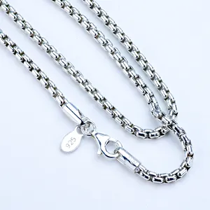 Italian Quality Silver 925 Chain Men Round Box Necklace Silver 925 Sterling Silver Necklace Wholesale from Thailand Factory