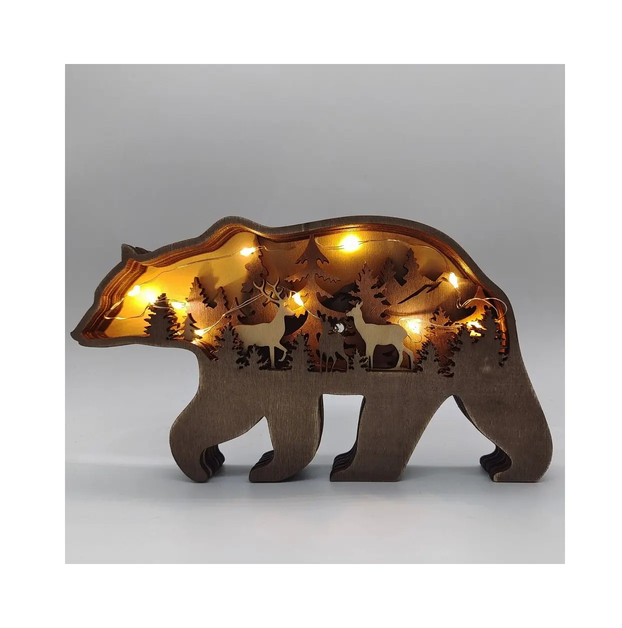 크리 에이 티브 다층 데스크탑 크리스마스 장식 곰 공예 빛 장식 홈 decore 나무 동물 조각 공예
