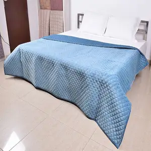 Designer Home Decor Sky Blue King Shell Design Cotton Velvet Bedspread Quilt