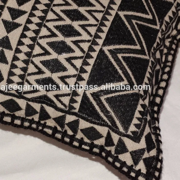 Travesseiro lombar preto grande de 30x80 cm, almofada tradicional de suzani bordado à mão