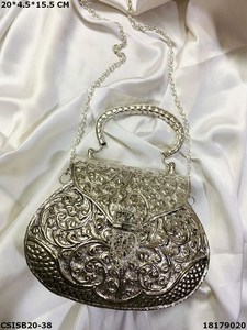 <b>Silver</b> Brass <b>Clutch</b> Bag | Handmade Designer Evening Wedding Ladies Bridal <b>Silver</b> <b>Clutch</b> Bags - Product Image 4