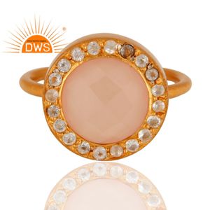 Topaz and Rose Chalcedony Ring Gemstone Designer Women's Ring Wholesale Gold Plated Silver Statement Rings Jewelry - Product Image 2