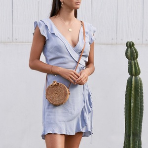 Sac à main en rotin rond ravissant avec bandoulière en cuir, sac à bandoulière tissé à la main - Product Image 3