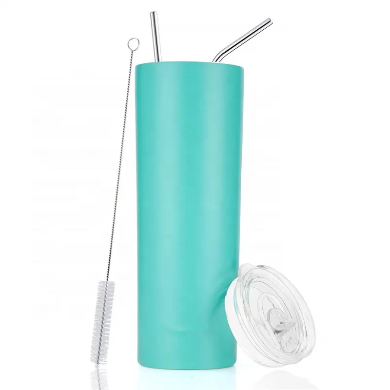 20oz Stainless Steel Skinny Tumbler with Lid and Straw Double Wall Vacuum Insulated straight tumbler black coral mint blue