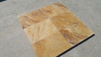 Carrelage en travertin jaune Toscane 2025, motif français, finition brossée, bord chisellé, antidérapant, épaisseur 12 mm, pour usage hôtelier, fabriqué en Turquie