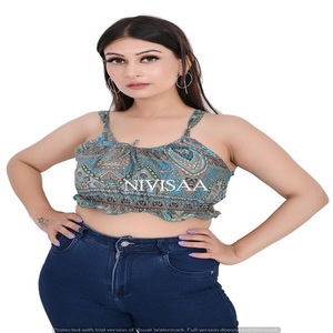 Top court moulant en Viscose et soie pour femme, vêtement de plage, Mini haut court imprimé pour femme, vêtement d'été style bohème indien fait à la main, à vendre - Product Image 1