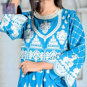 High Quality Cotton <b>Kurti</b> with Jeans Trouser Latest Design Indian Embroidery Frock Style Pakistani Clothing - Product Image 4
