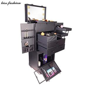 Station de maquillage éclairée, <span class=keywords><strong>valise</strong></span> de voyage grande taille pour maquillage et beauté, miroir en aluminium éclairé, <span class=keywords><strong>valise</strong></span> à roulettes professionnelle - Product Image 3