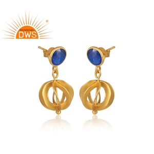 18k Gold Plated 925 <b>Silver</b> <b>Dangle</b> <b>Earrings</b> Wholesaler Natural Blue Aventurine Gemstone Zircon Set <b>Earrings</b> Jewelry - Product Image 2