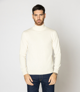 Suéter de invierno de cuello alto de hilo tejido a mano de Cachemira azul de manga larga para hombre al por mayor suministro ODM - Product Image 1