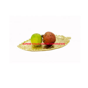 <b>Gold</b> Leaf Design Solid Metal Decorative Tabletop <b>Tray</b> Handmade Direct OEM Factory Sale - Product Image 2