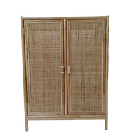 Armoire en rotin naturel moderne Bastian avec étagères de rangement 90x45x120cm pour salon, salle à manger et salle de bain