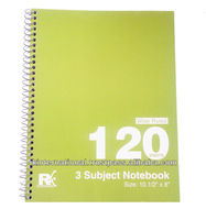 Buku Catatan Spiral Tiga Subjek Sisi Kiri 10.5x8 Inci 120 Lembar 350 GSM SBS Board untuk Kegunaan Sekolah