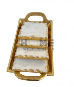 Bandeja de aluminio fundido chapado en oro con posavasos con cuentas de mármol, vajilla superventas, posavasos para tazas de té y café para gran oferta - Product Image 1