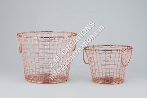 <b>Handmade</b> Customized Copper Wrought Iron Eco-Friendly Metal Storage Baskets Set 25/20/15 CM Sizes for Laundry <b>Clothes</b>-Wholesale - Product Image 2
