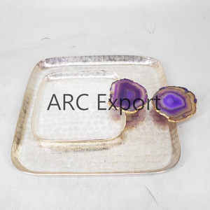 Agate Marbre Poignées Plateau Designer Fait Main Centre de Table Plateaux de Luxe pour Thé et Café Nouvelle Arrivée Plateaux en Métal à Bas Prix - Product Image 6