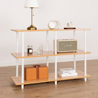 Console moderne en bois blanc avec étagères de rangement ouvertes à trois niveaux pour micro-ondes et four de cuisine, idéale pour les restaurants