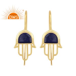 Boucles d'oreilles Lapis Lazuli bleues à facettes, pierres précieuses, Hamas, plaqué or 18k, crochet en argent, fabrication de bijoux, tendance 925 - Product Image 1