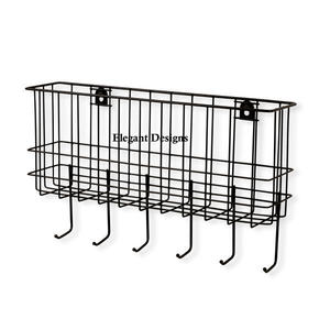 Cesta de pared de Metal negro personalizada de lujo, almacenamiento decorativo hecho a mano, opción al por mayor disponible - Product Image 5