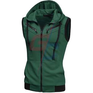 <b>Men's</b> Sleeveless Slim Fit Hoodie Vest Zipper Drawstring <b>Gilet</b> Jacket <b>with</b> Pockets Supplier - Product Image 2