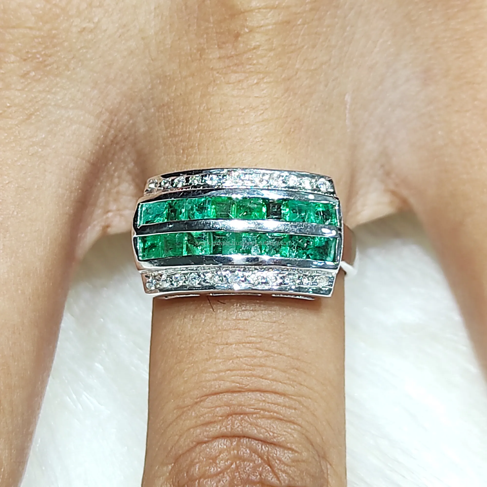Smaragd Prinzessin Platz Cut Edelstein 925 Silber Diamant Ring