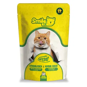 Smile Cat Wet Food für sterilisierte Katzen Einzel beutel mit Huhn in Soße 100 Gr * 24pcs *
