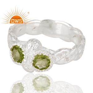 <b>Peridot</b> Gemstone <b>Ring</b> For Women Wholesale Fine Silver Jewelry Hammered Designer 925 Sterling Silver Jewelry - Product Image 2