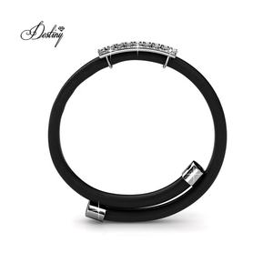 <span class=keywords><strong>Pulsera</strong></span> de Cuero Negro Daisini Adornada con Cristales <span class=keywords><strong>Swarovski</strong></span> <span class=keywords><strong>Pulsera</strong></span> Redonda de Lujo para Mujer - Product Image 4