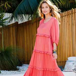 Vestido largo de manga larga con escote triangular, novedad, 2021 - Product Image 1