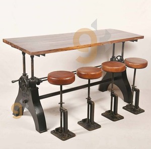 Vintage Industrial Hure Dining <b>Table</b> with Cast Iron Leather Seat <b>Bar</b> Stool for the Modern <b>Bar</b> or Dining Room Furniture - Product Image 5