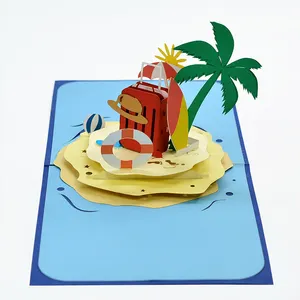 Cartão pop-up 3D de boa qualidade para ilha em cores - Desenho personalizado, saudação de feriado, fornecedor de papel pop-up 3D no Vietnã, bom preço