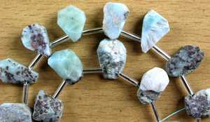 21pcs pierre précieuse naturelle Larimar en bleu forme inégale côté supérieur percé brut non traité pour la fabrication de bijoux en gros - Product Image 4