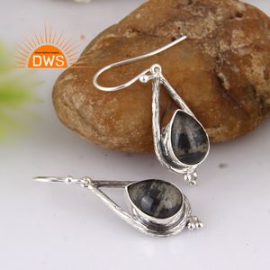 Doublet naturel en argent sterling 925 oxydé Apache or cristal pierres précieuses boucles d'oreilles fabricant de bijoux - Product Image 2