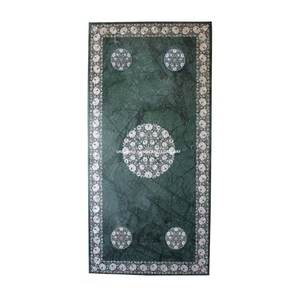 Plateau de table à manger en pierre verte indienne avec incrustation moderne de coquillages et de nacre pour la décoration de la maison ou de la ferme - Product Image 1