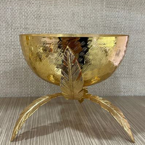 Cuenco redondo de metal puro para servir ensaladas, soporte de base dorada, para decoración de boda, 2022 - Product Image 6