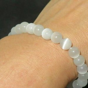 Selenite Beaded <b>Bracelet</b> Natural White Crystal Stretch <b>Bracelet</b> Spiritual Energy Jewelry Thoughtful Gift for Everyday Wear - Product Image 1