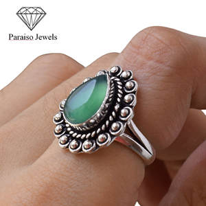 Vintage 925 Sterling <b>Silver</b> Statement Ring High Quality Natural Green Onyx Gemstone Handmade Bezel Setting Jewelry for <b>Weddings</b> - Product Image 2