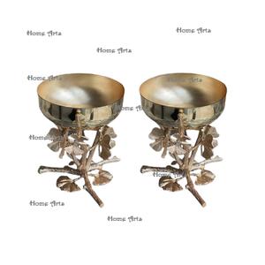 Juego de 2 Tazones de Latón para Servir Alimentos con Soporte, Diseño Moderno, Forma Redonda, Tazón Decorativo para Aperitivos en Venta - Product Image 3