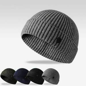 Gorro de esquí de invierno para hombre con bordado 3D Slouchy Cable Cuff Plain Skull Cap Knit Style - Product Image 2