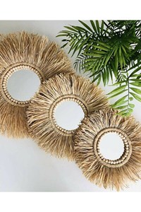 Miroir rond en raphia fait à la main, 5 pièces, décoration murale en raphia, style Boho, pour suspendre les yeux, nouveauté - Product Image 4