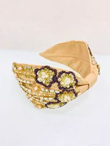 Beaded <b>Headband</b> Affordable Traditional Top Knot Floral Hand Embroidered <b>Headband</b> <b>for</b> Girls and <b>Women</b> with One Size Fit - Product Image 5