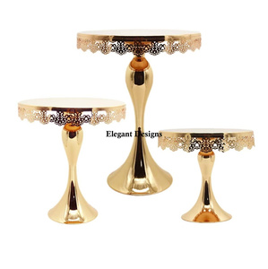Soporte de Metal de alta calidad para pasteles, soporte de pastel hecho a mano con forma redonda chapada en oro, elegante, decorativo, indio - Product Image 3