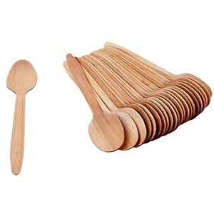 Cuillères de service à long manche en bois de manguier jetables personnalisées ensemble de couverts de qualité pour la nourriture moderne pour le service de crème glacée de fête - Product Image 1