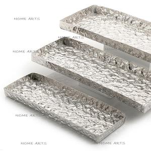 Juego de 3 bandejas para servir alimentos de diferentes tamaños, forma rectangular, color plateado, bandejas para servir aperitivos y dulces, más vendidas - Product Image 5