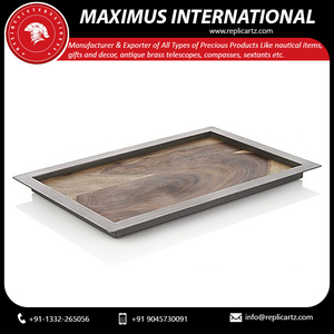 Bandeja de acero de madera para servir, bandeja de comida, bandejas hechas a mano - Product Image 2