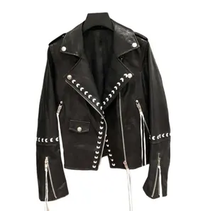 Chaqueta de invierno de piel de oveja de cuero genuino para mujer, chaqueta asimétrica con cremallera, abrigos informales teñidos transpirables, ropa personalizada - Product Image 1