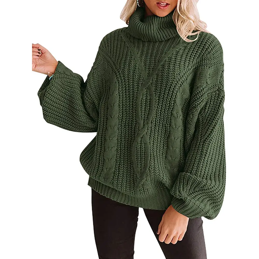 Women's Long Sleeve Turtleneck Chunky Knit Loose Oversized Sweater Pullover Jumper Tops Fashion Cable Knit Cowl Neck Sweater