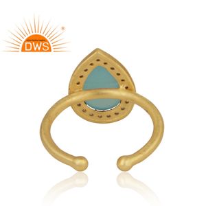 Bague en chalcédoine aqua taille poire, or indien sur argent sterling 925, bague à bande réglable, fournisseur de bijoux, collection classique - Product Image 4