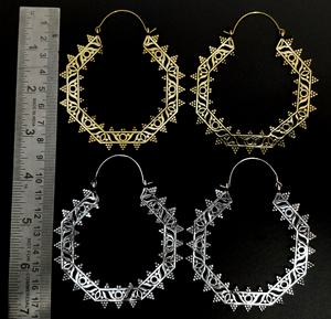 Boucles d'oreilles style Tribal indien, 1 pièce, hexagone en couleur argent, cerceau - Product Image 2